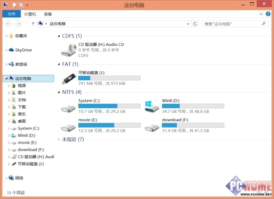 将U盘与Win8.1设备和驱动器分开显示